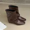 Botas de Caballero con Hebilla Estilo Retro para Mujer 2026 Verano Nuevas Botas de Moda a Media Pantorrilla Primavera Otoño Botas Versátiles sin Cordones