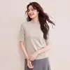 Camiseta de Manga Media Texturizada Mousse Algodón Bambú 2026 para Mujer, Nueva Camiseta Base Ajustada de Cuello Alto Pequeño Primavera/Verano para Mujer