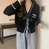 Estilo coreano otoño e invierno Nuevo Suave estilo universitario cárdigan de punto con lazo abrigo suéter abrigo mujer estilo Chanel top corto