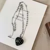Collar Largo de Cadena para Suéter con Lunares Negros Coreanos, Lazo y Perlas, Diseño de Nicho para Mujer, Accesorios Versátiles