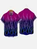Camisa Cardigan Casual Solta de Manga Curta com Estampa 3D de Chama Harajuku Hip-Hop Street da Moda Nova para Homens Verão e Outono