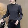 Suéter de Gola Alta Meia-Calça Redonda para Mulheres 2025 Outono Novo Design Macio e Ceroso Solto Mangas Longas Tricô Top Feminino