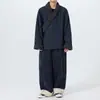Transfronterizo 2025 Estilo Japonés Holgado Invierno Polar Engrosado Chaqueta Cárdigan Túnica de Tíbet Estilo Antiguo Chino Ropa Zen Abrigo