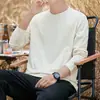 Camiseta de Manga Larga 100% Algodón 240g Primavera y Otoño 2026 Estilo Básico Color Sólido Ropa Interior Camiseta Holgada Base para Hombre