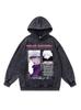 Sudadera con capucha Lavada Estilo Retro Americano Anime Hip-Hop Calle Alta Holgada Oversize Pesada 480g Chaqueta
