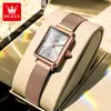 Reloj de la Marca Oris Nuevo Popular Cuadrado Rayas Ultra-Delgado Cuarzo Resistente al Agua Luminoso Reloj de Mujer Reloj de Mujer
