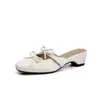 En Stock~Sandalias Plateadas de Estilo Francés para Mujer, con Moño, Punta Cerrada, Tira Trasera, Punta Cuadrada, Corte Bajo y Tacón Bajo