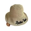 Sombrero de paja tejido con letras para mujer, plegable, de verano, con protector solar, de pescador, de ala grande, para playa y vacaciones.