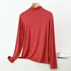 Camiseta de Manga Longa com Gola Alta Meia-Boca de Modal para Primavera e Outono, Camisa Básica Casual Soltinha, Blusa Plus Size