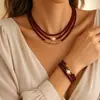 Colar Trançado Casual Clássico Criativo com Contas Redondas e de Arroz Corrente de Clavícula com Contas em Contraste Estilo Feriado para Mulheres