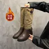 Botas de Caballero para Mujer 2026 Estilo Nuevo Botas Largas Tacón Grueso Marrón Botas Altas Retro Piel Suave Arrugado Apilado Patchwork Botas Largas