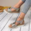 Sandalias de Verano Nuevas Europeas y Americanas Estilo Bohemio Suela Gruesa Cuerda de Cáñamo Punta de Pez Hebilla Metálica Pie Ancho Sandalias Transfronterizas