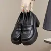 Sapatos de Uniforme JK Estilo Britânico, Sapatos Plataforma Pretos de Salto Grosso Aumentadores de Altura, Sapatos de Salto Alto Femininos, Sapatos de Couro Novos para a Primavera de 2026