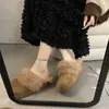Diadema Retro de Piel Zapatillas de Media Piel Invierno Gamuza Zapatillas Perezosas para Exteriores Cálidas con Forro de Terciopelo Zapatillas de Algodón sin Cordones para Mujer
