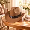 Sombrero de Copa Caliente de Amazon Estilo Étnico Etiqueta de Vaca Sombrero de Jazz Vaquero Occidental Sombrero de Montar Plegable Sombrero de Fieltro de Lana