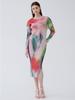 Verano 2026 Nuevo Vestido de Pintura al Óleo Issey Miyake de Manga Corta y Larga Ceñido a la Cintura Adelgazante Cuello Redondo de Moda Elegante Vestido Plisado