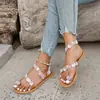 Sandálias rasteirinhas de uma tira com estampa de flor e borboleta plus size para mulheres, calçados casuais de deslizar para praia, exportação