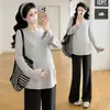 Ropa de Maternidad Otoño e Invierno 2026 Camiseta Base Versátil de Punto de Alta Elasticidad, Top Camiseta de Maternidad con Forro Polar Otoño e Invierno