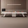 Mesa de conferência laqueada simples e moderna, mesa longa, grande mesa de recepção e negociação, sala de conferências de luxo leve, conjunto de mesa e cadeira oval