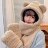 Nuevo gorro de lana de cordero de tres piezas de invierno, bonito y a la moda, con bufanda para adolescentes, hombres y mujeres, para parejas, cálido.