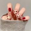 Vermelho Doce Amor Curto Outono e Inverno Moda Vin Qi Branco Joker Removível Usável Manicure 30 Peças