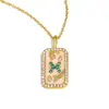 Colgante de Nicho Estilo Europeo y Americano Acero Inoxidable Chapado en Oro de 18K Aceite Goteando Lleno de Diamantes Doce Constelaciones Collar Cuadrado Colorido para Mujer
