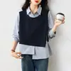 Camisa de Manga Larga con Bloques de Color, Falso Dos Piezas, Cuello Polo, Dobladillo Irregular, Rayas para Mujer 2026 Otoño Nuevo Top