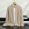 Elegante cárdigan de cachemira con bloques de color y cuello alto para hombre, engrosado y cálido, suéter de cachemira para negocios, chaqueta de suéter de punto