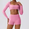 Shorts de Yoga Europeus e Americanos Transfronteiriços Cor Sólida Dupla Face Escovado Cintura Alta Justo Levanta Bumbum para Corrida Fitness Vestuário Conjunto de Yoga Feminino