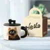 Caneca Gatinho Fofa com Tampa, Copo de Água Cerâmico para Casal, Uso Doméstico, Caneca em Caixa de Presente de Alto Valor para Meninas, Caneca de Café para Escritório
