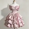Vestido de Fiesta con Corbata de Mariposa, Color Sólido, Hombros Descubiertos, Adecuado para Anfitrionas de Cumpleaños, Uso Diario, Vestido Lindo y Dulce