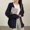 Suéter casual de malha de comprimento médio, estilo coreano 2026, novo, transfronteiriço, modelagem solta, para mulheres, cardigã plus size para outono e inverno, design de tricô moderno