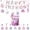Decoração de Festa de Aniversário para Meninas Transfronteiriça Peixe Rosa Escama Louça Bandeja de Papel Copo de Papel Guardanapo de Papel Toalha La Flag Louça Descartável