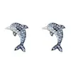 Pendientes de delfín de diamantes azules de moda, temperamento fresco coreano, estudiante, pendientes de circonita degradada, pendientes de pedrería, generación de cabello