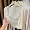 Xale de Renda Tricotado de Seda Gelada Manga Longa Cardigã Feminino Verão Fino Protetor Solar Blusa com Saia de Forro