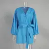 Camisa de Venta Caliente Estilo Perezoso para Mujer en Comercio Exterior Transfronterizo, Moderna y Elegante, con Mangas de Linterna, Cintura de Corbata, Vestido Camisa Adelgazante para Playa