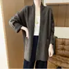 Cardigan versátil de cor sólida novo para outono e inverno, transfronteiriço europeu e americano, gola V, estilo casual solto e preguiçoso, casaco suéter feminino de comprimento médio