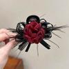 Grampo de cabelo de laço de cetim vintage feminino elegante e baixo, clipe de pontail para trás, grampo de cabelo para cabeça
