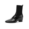 Otoño 2026 Nuevo Estilo Tacón de Cuña de 5 cm Estilo Británico Botas de Media Caña Elásticas Ajustadas para Mujer Marrón Retro Punta Cuadrada