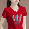 Camiseta de manga corta con excedente de comercio exterior transfronterizo para madres de mediana edad, top de verano para mujer, holgado y adelgazante