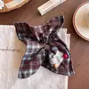Lenço Quadrado Xadrez de Lã Estilo Britânico Elástico de Cabelo Scrunchie para Mulheres, Corda de Cabelo Lateral Quadrada Rabo de Cavalo Baixo Faixa de Cabelo