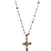 Mismo estilo cuadrado y redondo collar de cruz de circón de color dopamina estilo retro dulce fresco diseño de nicho personalidad súper brillante candado