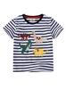 2025 Ropa de verano nueva para niños europeos y americanos camiseta para niños ropa infantil top de rayas con patrón de dinosaurio bordado distribución