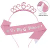 Menina de aniversário transfronteiriça faixa de cabelo rosa de aniversário alça de ombro conjunto de 2 peças 5/6/7/8/9 faixa de festa cinto de etiqueta acessórios
