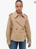Venda Direta de Fábrica Transfronteiriça Europeia e Americana Novo Estilo Temperamento Fashionável Atacado Série Duas Cores Cinto Trench Coat Curto Roupa Exterior Atacado Feminino