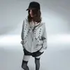 Moletom com zíper e botões de nó, estilo cardigan, retrô, de bolso, para outono e inverno, solto, único e moderno, atacado