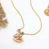 Colar Doce DIY da Moda para Mulheres, Cavalo de Balanço Vintage Esmaltado de Alta Qualidade Corrente para Suéter