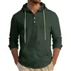 Camisa con Capucha de Manga Larga para Hombre Estilo Europeo Color Sólido Algodón Lino Casual Moda Holgada Transpirable Ropa para Hombre Camiseta
