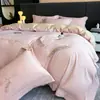 Xiaohongshu Recomienda Dormir Desnudo, Juego de Cuatro Piezas de Algodón, Funda de Edredón Bordada, Colcha, Ropa de Cama de Algodón de Alta Gama, Juego de Sábanas de Cama de Tres Piezas
