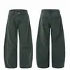 Pantalones de Trabajo Holgados de Pierna Ancha Lavados Estilo Retro Americano Lobo del Norte Unisex Pierna Recta Suelta Pantalones Curvos de Longitud al Suelo